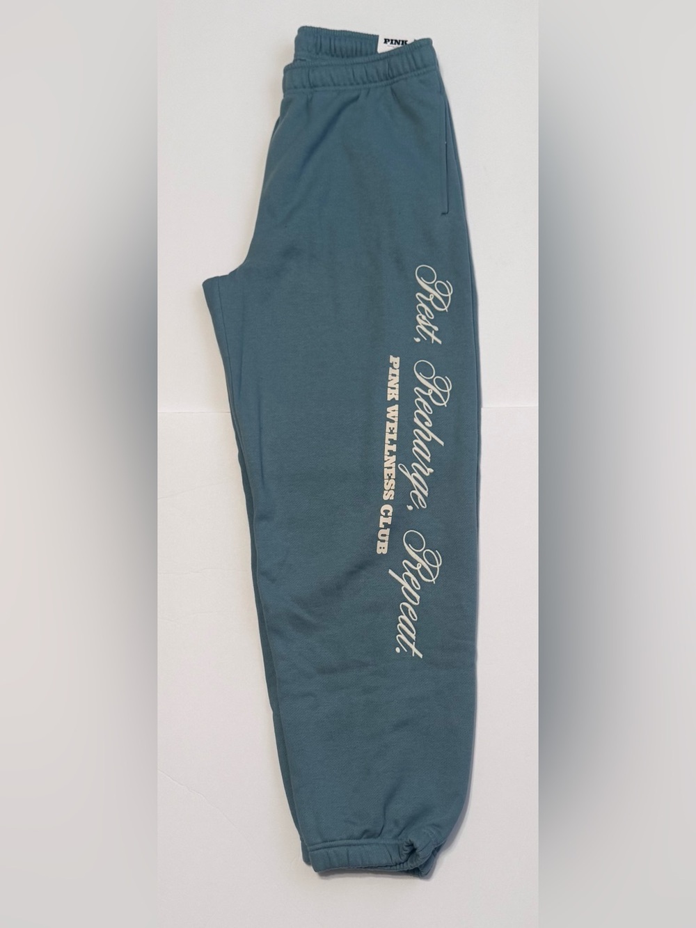 PINK Victoria's Secret Teal Joggers with White Script Size Medium Sweatpants